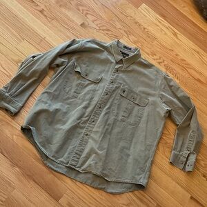 Browning 100% Cotton Tan/green khaki Button-Up Shirt hunting Gorpcore 2XL snaps